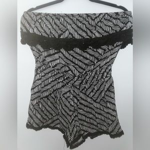 Aerie Black and White Off the Shoulder Romper